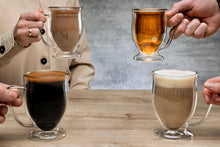 Load image into Gallery viewer, Double Wall Glass Coffee Mugs 11 oz - Clear Set of 4 - Dishwasher & Microwave Safe - Insulated & Double Walled Glass Coffee Mugs. Ideal as Tea Cups, for Latte, Cappuccino, Hot & Cold Beverages