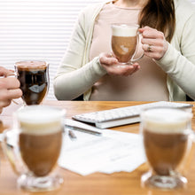 Load image into Gallery viewer, Double Wall Glass Coffee Mugs 11 oz - Clear Set of 4 - Dishwasher & Microwave Safe - Insulated & Double Walled Glass Coffee Mugs. Ideal as Tea Cups, for Latte, Cappuccino, Hot & Cold Beverages