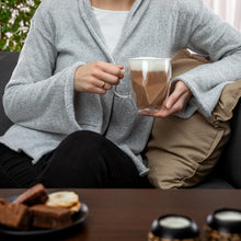 Load image into Gallery viewer, Double Wall Glass Coffee Mugs 16 oz - Large Clear Set of 2 - Patent Pending Geometric Modern Novelty Design - Insulated & Double Walled Glass Coffee Mugs. Ideal for Latte & Cappuccino