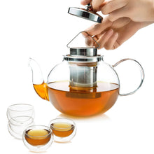 Load image into Gallery viewer, Glass Teapot Set with 4 Double Walled Cups