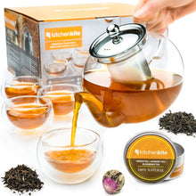 Load image into Gallery viewer, Glass Teapot Set with 4 Double Walled Cups